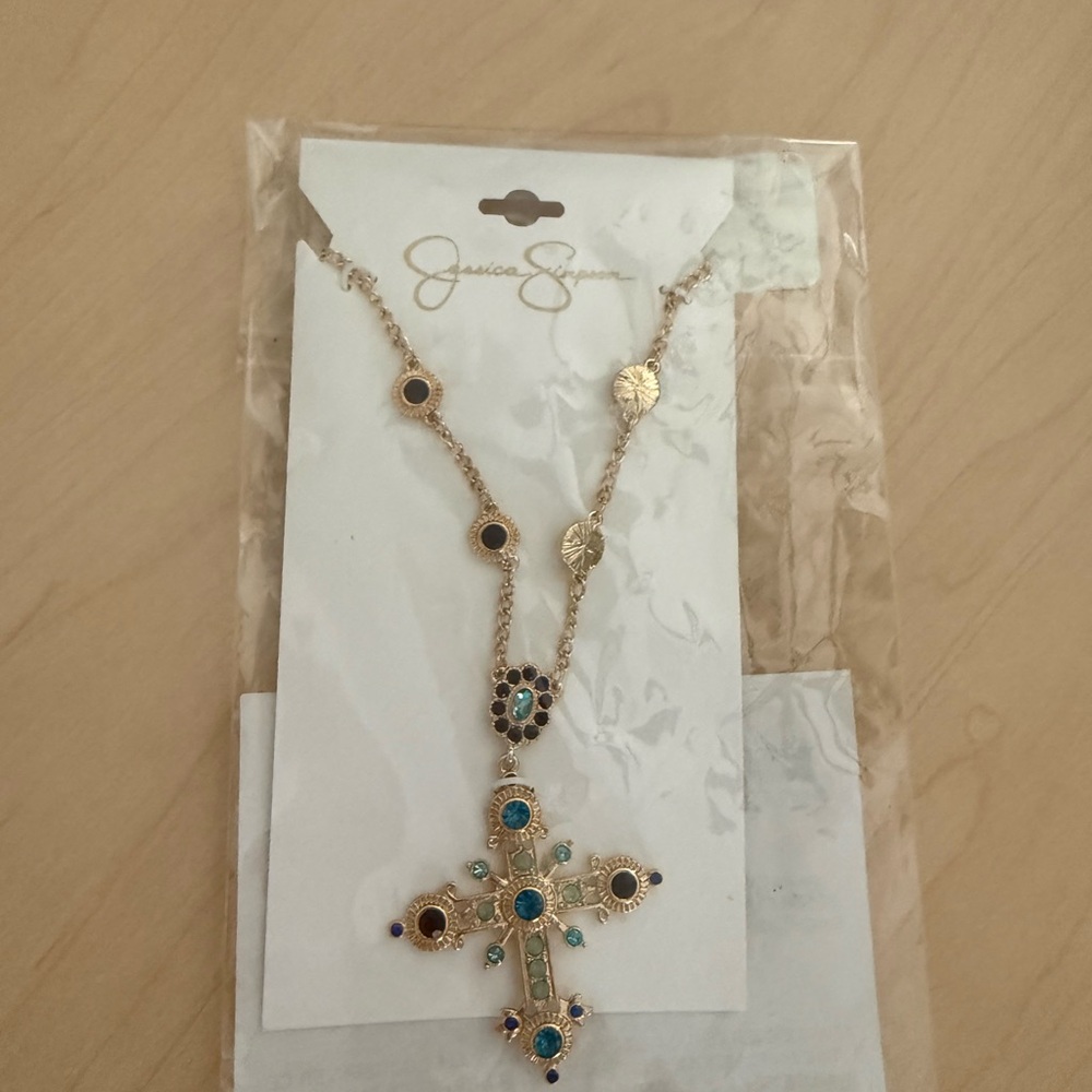 Jessica Simpson Gold Necklace with Blue Accents